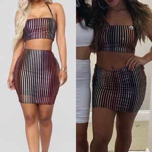 Striped Mini Skirt Matching Set